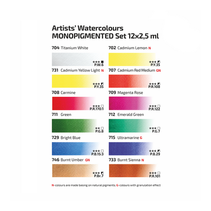 ROSA Gallery Watercolour Travel Set - Monopigmented, 12 colours