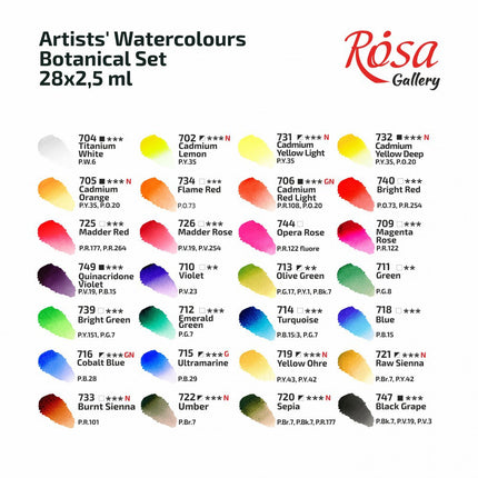 ROSA Gallery Watercolour Travel Set - Botanical, 28 colours