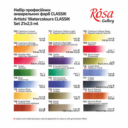 ROSA Gallery Watercolour Travel Set - Classic, 21 colours