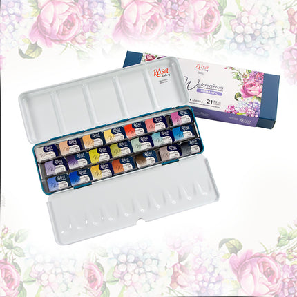 ROSA Gallery Watercolour Travel Set - Romantic, 21 colours