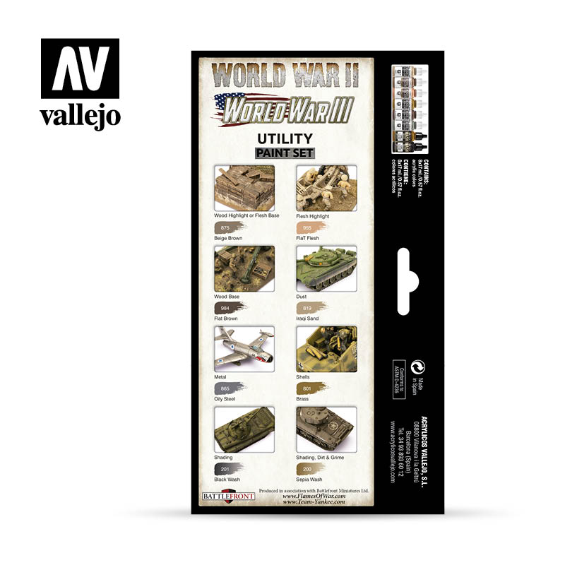 Vallejo Utility WWII & WWIII Acrylic Paint Set, 8x17 ml