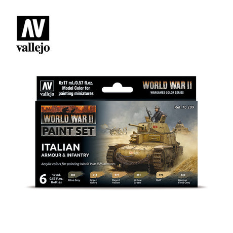 Vallejo WWII Italian Armour & Infantry Acrylic Paint Set, 6x17 ml