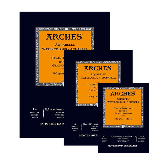 Arches Watercolour Paper Pad, Rough, 100 % Cotton, 12 Sheets, 23x31 cm