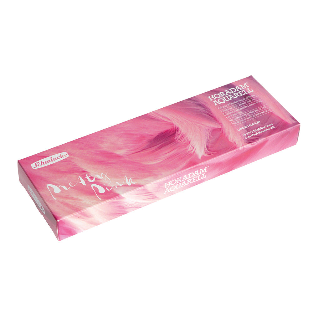 Schmincke Horadam Pretty Pink Watercolor Set in a Metal Box, 15 Colours, Half-Pan + Brush