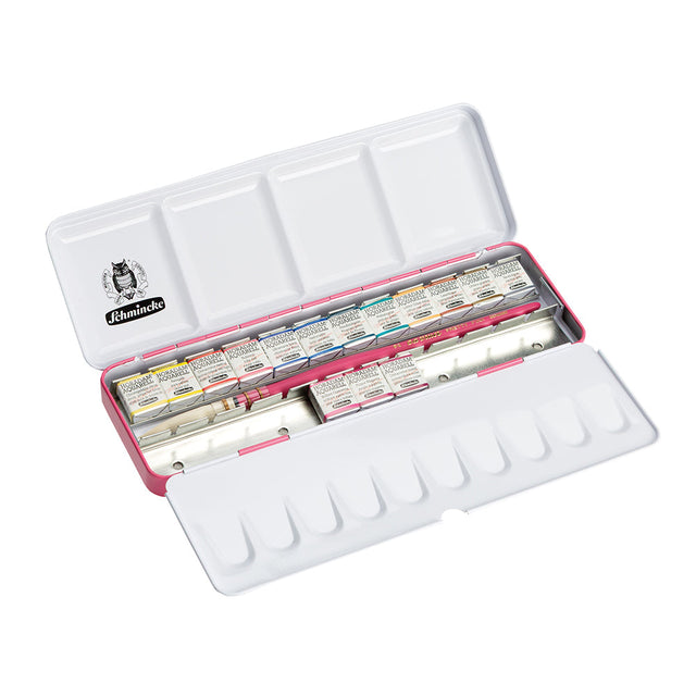 Schmincke Horadam Pretty Pink Watercolor Set in a Metal Box, 15 Colours, Half-Pan + Brush