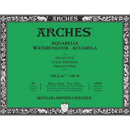 Arches Watercolour Paper Block, Cold Pressed, 8"x10", 140 lb, 20 sheets