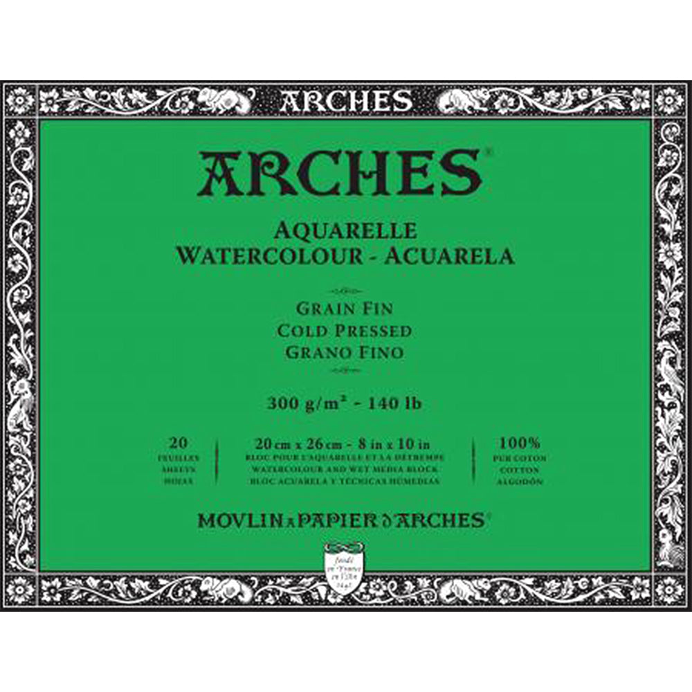 Arches Watercolour Paper Block, Cold Pressed, 300 gsm, 100% Cotton, 20 Sheets