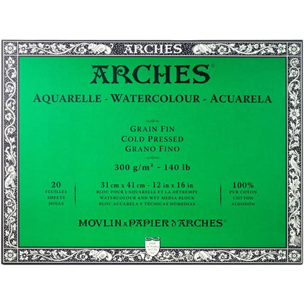 Arches Watercolour Paper Block, Cold Pressed, 12"x16", 140 lb, 20 Sheets