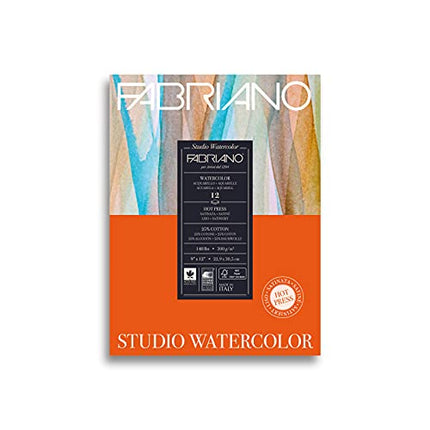 Fabriano Studio Hot Press Watercolor Pad, 9 x 12, White