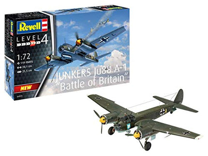 Revell RV04972 Junkers Ju88 A-1 Battle of Britaon 1:72 Plastic Model kit, Unlackiert