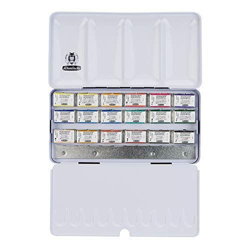 Schmincke - HORADAM AQUARELL small color box with 8 finest watercolors and  water tank, 74 408 097, metal box, travel box, 8 x 1/2 pans, Urban