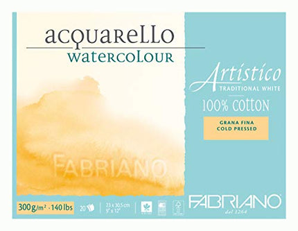 Fabriano Artistico Watercolor Block 9"x12" 300gsm Cold Press 20 Sh