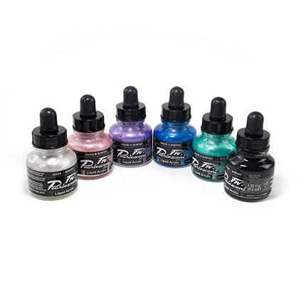 Daler-Rowney FW Acrylic Ink Bottle 6-Color Pearlescent Set - Acrylic Set of Drawing Inks for Artists and Students Permanent Art Ink Calligraphy Set