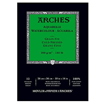 Arches Watercolour Paper Pad, Cold Pressed, 10"x14", 140 lb, 12 sheets