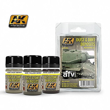 AK Interactive Dust & Dirt Deposits Weathering Enamel Paint Set (3 Colors) 35ml Bottles