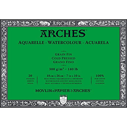 Arches Watercolour Paper Block, Cold Pressed, 140 lb, 20 sheets