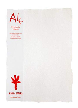 KHADI Paper White RAG (20 Sheets) Packs A4W 150 GSM 8.25" X 11.75"