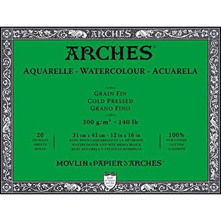 Arches Watercolour Paper Block, Cold Pressed, 140 lb, 20 sheets