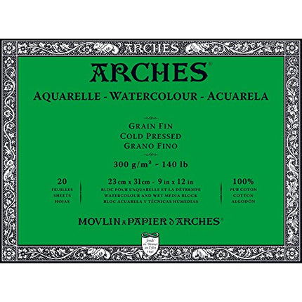 Arches Watercolour Paper Block, Cold Pressed, 140 lb, 20 sheets