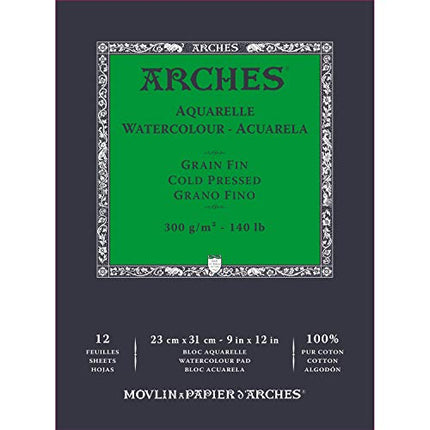 Arches Watercolour Paper Pad, Cold Pressed, 9"x12", 140 lb, 12 sheets