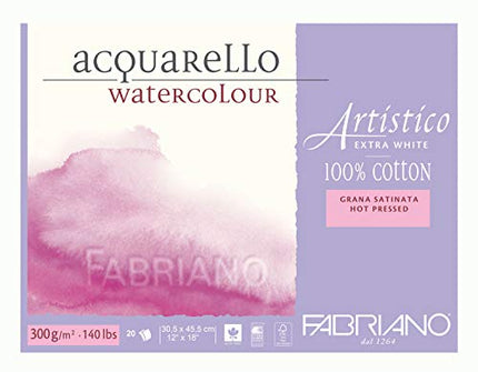 Fabriano Artistico 140 lb. Hot Press 20 Sheet Block 12x18" - Extra White