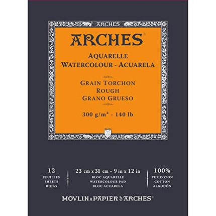 Arches Watercolour Paper Pad, Rough, 9"x12", 140 lb, 12 sheets