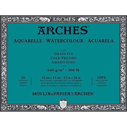 Arches Watercolour Paper Block, Cold Pressed, 9"x12", 300 lb, 10 sheets