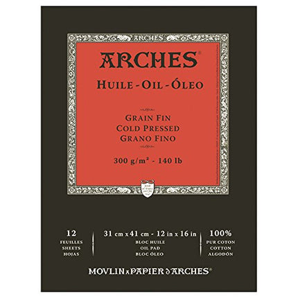 Arches Oil Painting Paper Pad, Cold Pressed, 12"x16", 140 lb, 12 sheets