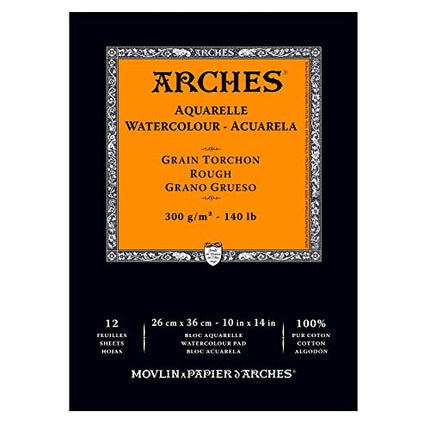 Arches Watercolour Paper Pad, Rough, 10"x14", 140 lb, 12 sheets